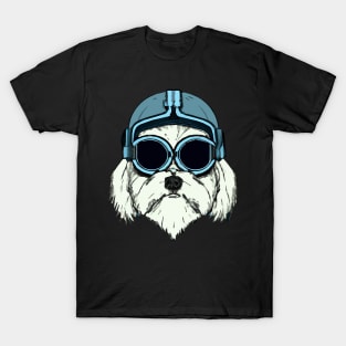 Maltese Dog Pilot Dog Owner Retro Funny Dog T-Shirt